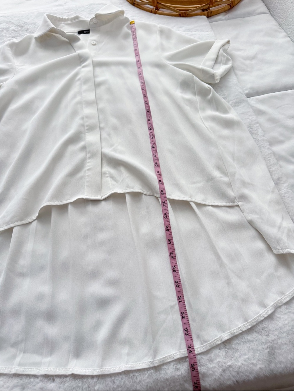 Ruti Look In The Back Blouse M/L White Pleated Short Sleeves Button Up Shirt Top - Picture 13 of 13